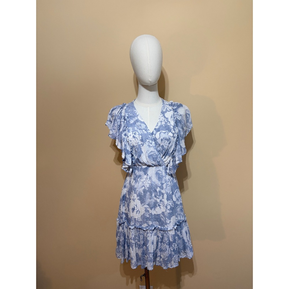 Illa Illa Blue Watercolor Floral Ruffle Tiered Mini Dress‎ Women Small Excellent